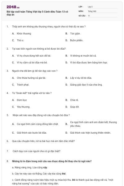 Bài tập cuối tuần Tiếng Việt lớp 5 Cánh diều Tuần 13 có đáp án