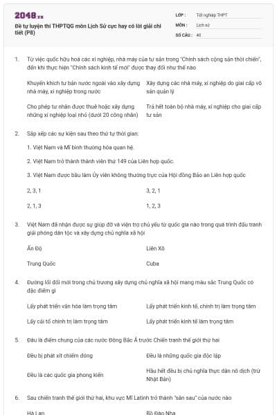 Đề tự luyện thi THPTQG môn Lịch Sử cực hay có lời giải chi tiết (P8)