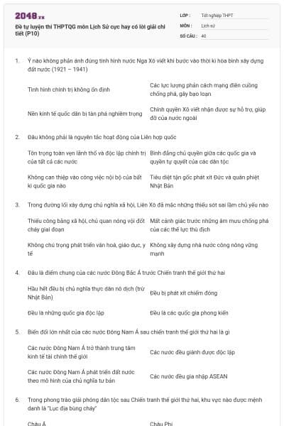 Đề tự luyện thi THPTQG môn Lịch Sử cực hay có lời giải chi tiết (P10)