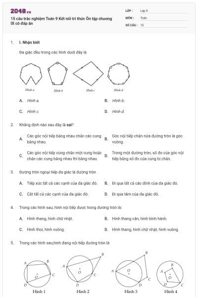 15 câu trắc nghiệm Toán 9 Kết nối tri thức Ôn tập chương IX có đáp án