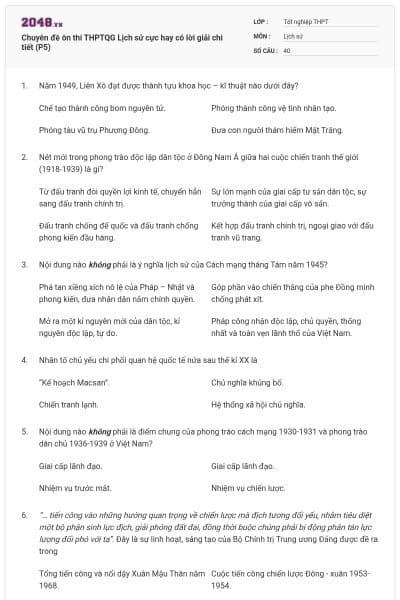 Chuyên đề ôn thi THPTQG Lịch sử cực hay có lời giải chi tiết (P5)