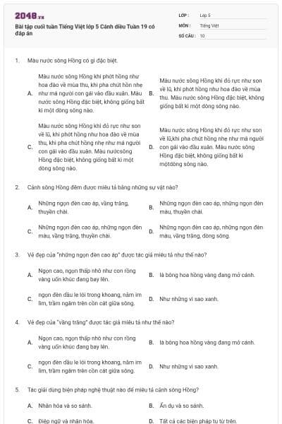 Bài tập cuối tuần Tiếng Việt lớp 5 Cánh diều Tuần 19 có đáp án