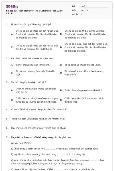 Bài tập cuối tuần Tiếng Việt lớp 5 Cánh diều Tuần 22 có đáp án