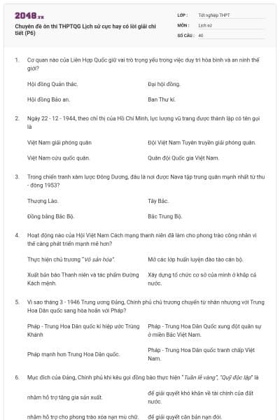 Chuyên đề ôn thi THPTQG Lịch sử cực hay có lời giải chi tiết (P6)