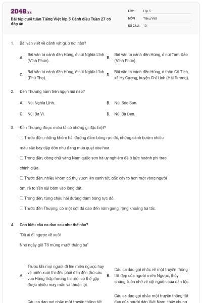 Bài tập cuối tuần Tiếng Việt lớp 5 Cánh diều Tuần 27 có đáp án