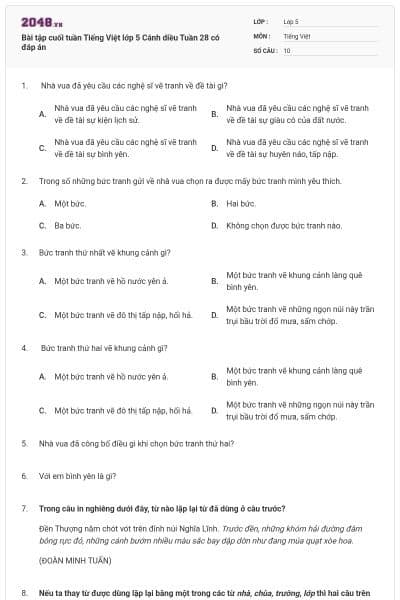 Bài tập cuối tuần Tiếng Việt lớp 5 Cánh diều Tuần 28 có đáp án