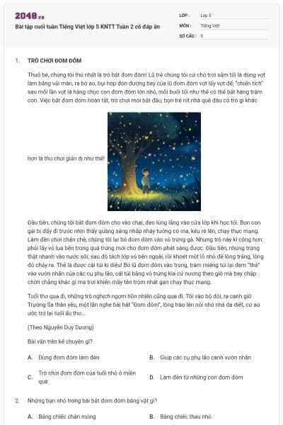 Bài tập cuối tuần Tiếng Việt lớp 5 KNTT Tuần 2 có đáp án