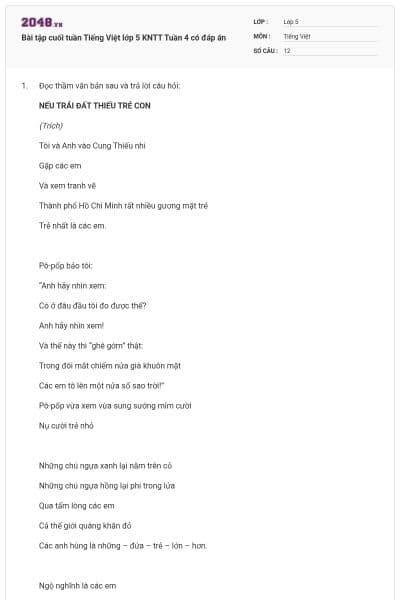 Bài tập cuối tuần Tiếng Việt lớp 5 KNTT Tuần 4 có đáp án