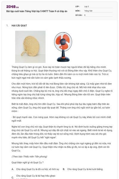 Bài tập cuối tuần Tiếng Việt lớp 5 KNTT Tuần 9 có đáp án