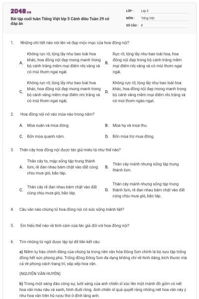 Bài tập cuối tuần Tiếng Việt lớp 5 Cánh diều Tuần 29 có đáp án