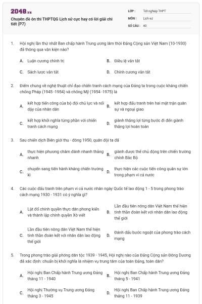 Chuyên đề ôn thi THPTQG Lịch sử cực hay có lời giải chi tiết (P7)