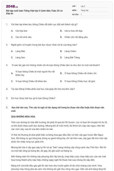Bài tập cuối tuần Tiếng Việt lớp 5 Cánh diều Tuần 35 có đáp án