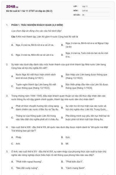 Đề thi cuối kì 1 Sử 11 CTST có đáp án (Đề 2)