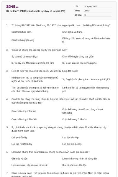Đề thi thử THPTQG môn Lịch Sử cực hay có lời giải (P3)