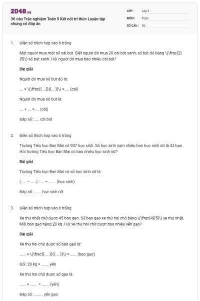 36 câu Trắc nghiệm Toán 5 Kết nối tri thức Luyện tập chung có đáp án