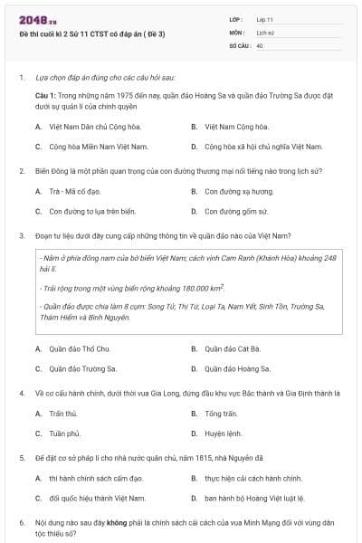Đề thi cuối kì 2 Sử 11 CTST có đáp án ( Đề 3)