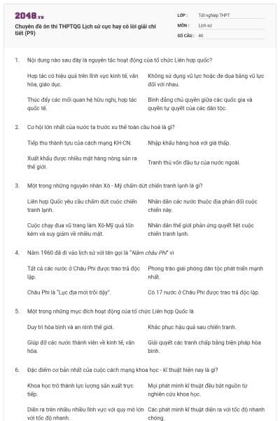 Chuyên đề ôn thi THPTQG Lịch sử cực hay có lời giải chi tiết (P9)