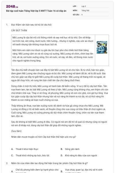 Bài tập cuối tuần Tiếng Việt lớp 5 KNTT Tuần 16 có đáp án