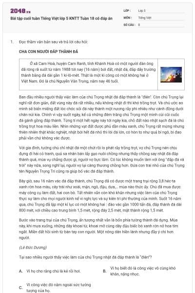 Bài tập cuối tuần Tiếng Việt lớp 5 KNTT Tuần 18 có đáp án