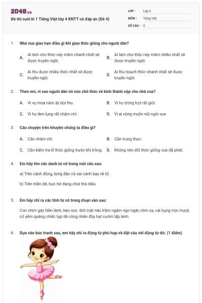 Đề thi cuối kì 1 Tiếng Việt lớp 4 KNTT có đáp án (Đề 4)