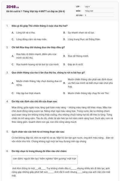 Đề thi cuối kì 1 Tiếng Việt lớp 4 KNTT có đáp án (Đề 6)