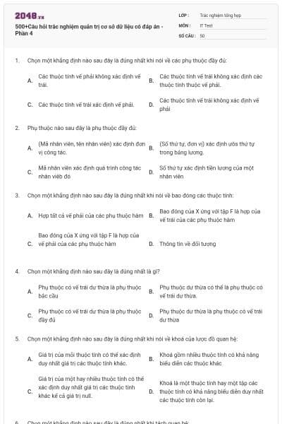 500+Câu hỏi trắc nghiệm quản trị cơ sở dữ liệu có đáp án - Phần 4