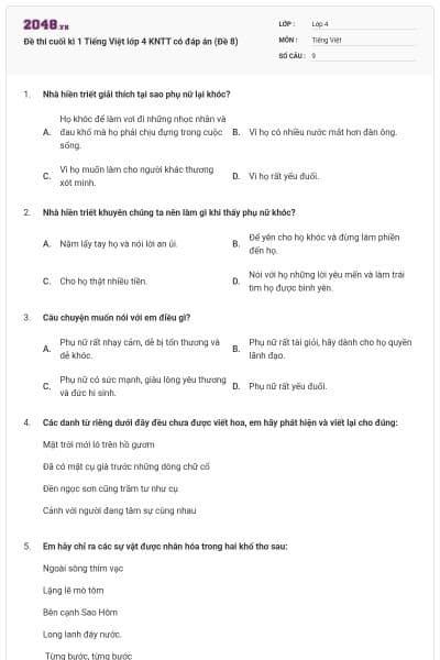 Đề thi cuối kì 1 Tiếng Việt lớp 4 KNTT có đáp án (Đề 8)