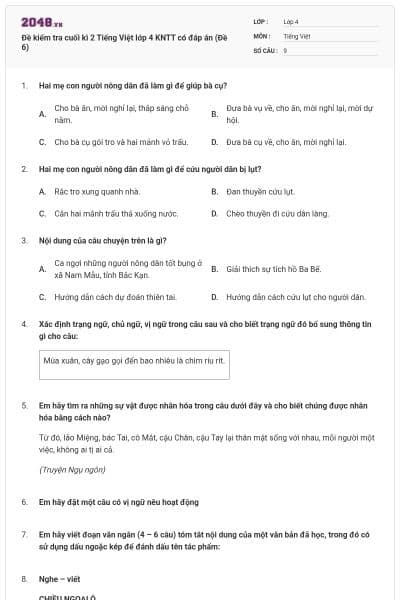 Đề kiểm tra cuối kì 2 Tiếng Việt lớp 4 KNTT có đáp án (Đề 6)