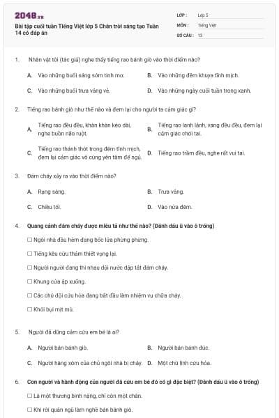 Bài tập cuối tuần Tiếng Việt lớp 5 Chân trời sáng tạo Tuần 14 có đáp án