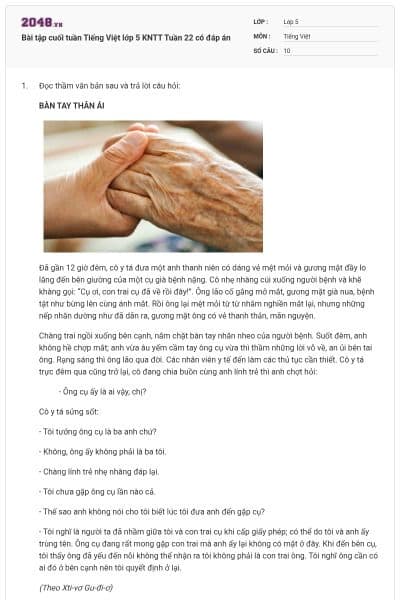 Bài tập cuối tuần Tiếng Việt lớp 5 KNTT Tuần 22 có đáp án