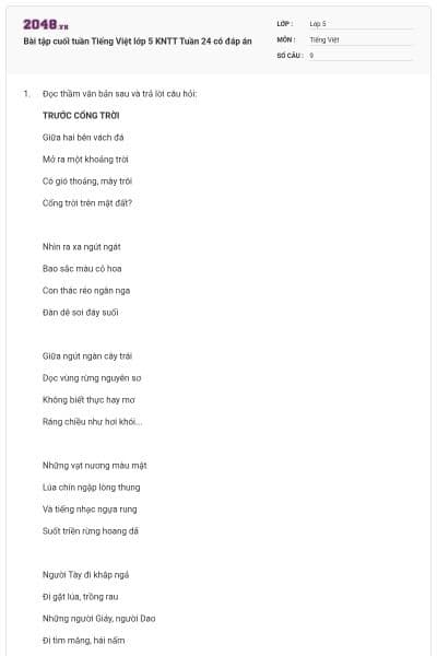 Bài tập cuối tuần Tiếng Việt lớp 5 KNTT Tuần 24 có đáp án