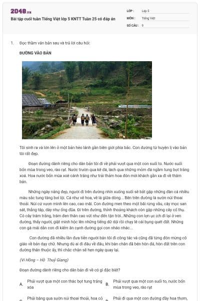 Bài tập cuối tuần Tiếng Việt lớp 5 KNTT Tuần 25 có đáp án