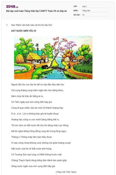 Bài tập cuối tuần Tiếng Việt lớp 5 KNTT Tuần 29 có đáp án