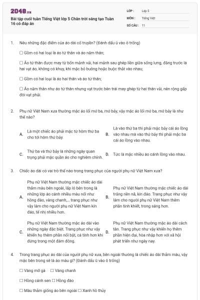 Bài tập cuối tuần Tiếng Việt lớp 5 Chân trời sáng tạo Tuần 16 có đáp án