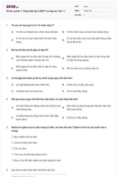 Đề thi cuối kì 1 Tiếng Việt lớp 5 KNTT có đáp án ( Đề 1 )