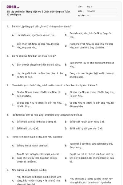 Bài tập cuối tuần Tiếng Việt lớp 5 Chân trời sáng tạo Tuần 17 có đáp án