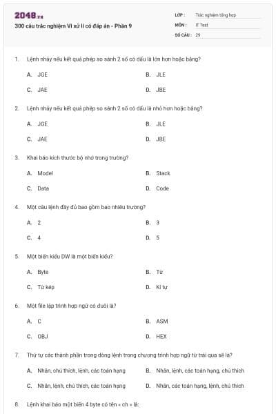 300 câu trắc nghiệm Vi xử lí có đáp án - Phần 9