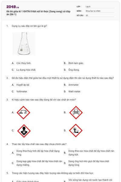 Đề thi giữa kì 1 KHTN 8 Kết nối tri thức (Song song) có đáp án (Đề 1)