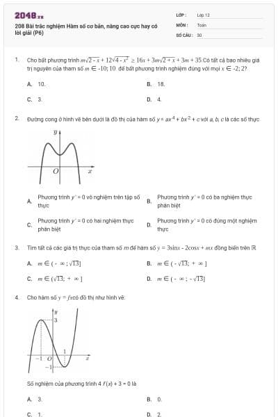 208 Bài trắc nghiệm Hàm số cơ bản, nâng cao cực hay có lời giải (P6)