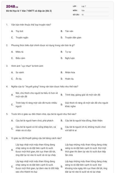Đề thi Học kì 1 Văn 7 KNTT có đáp án (Đề 3)