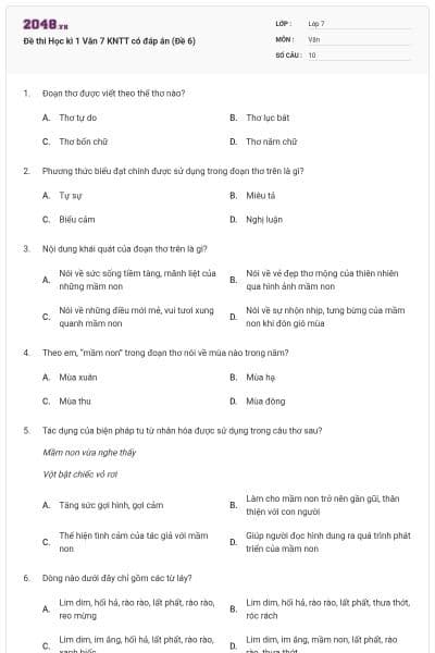 Đề thi Học kì 1 Văn 7 KNTT có đáp án (Đề 6)