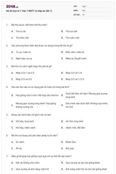 Đề thi Học kì 1 Văn 7 KNTT có đáp án (Đề 7)