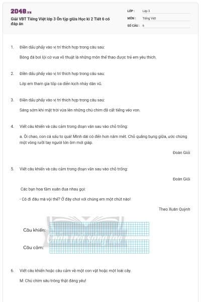 Giải VBT Tiếng Việt lớp 3 Ôn tập giữa Học kì 2 Tiết 6 có đáp án