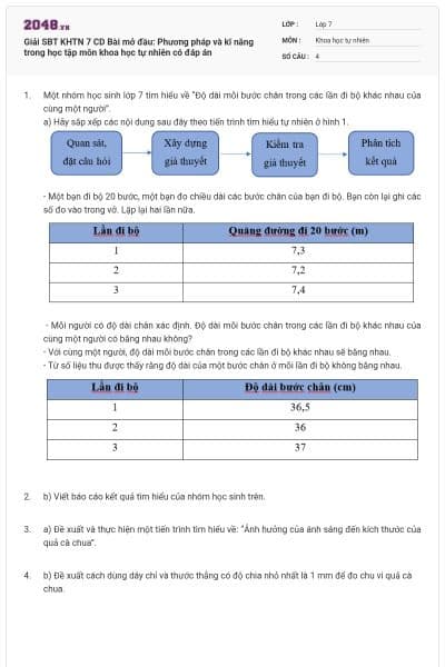 Giải SBT KHTN 7 CD Bài mở đầu: Phương pháp và kĩ năng trong học tập môn khoa học tự nhiên có đáp án