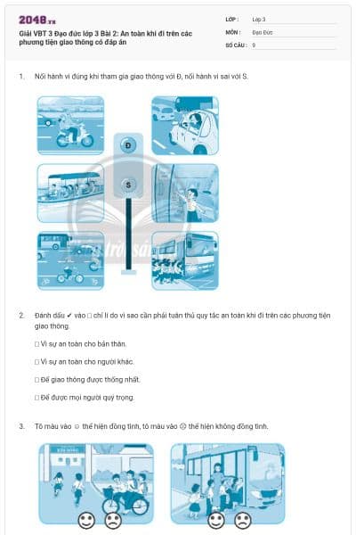 Giải VBT 3 Đạo đức lớp 3 Bài 2: An toàn khi đi trên các phương tiện giao thông có đáp án