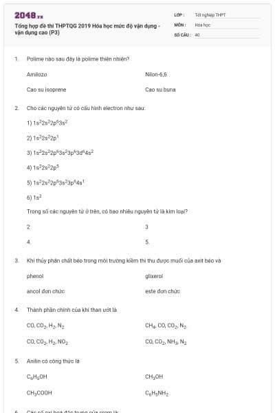 Tổng hợp đề thi THPTQG 2019 Hóa học mức độ vận dụng - vận dụng cao (P3)