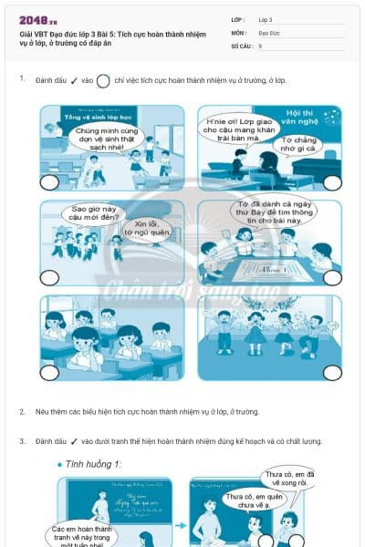 Giải VBT Đạo đức lớp 3 Bài 5: Tích cực hoàn thành nhiệm vụ ở lớp, ở trường có đáp án