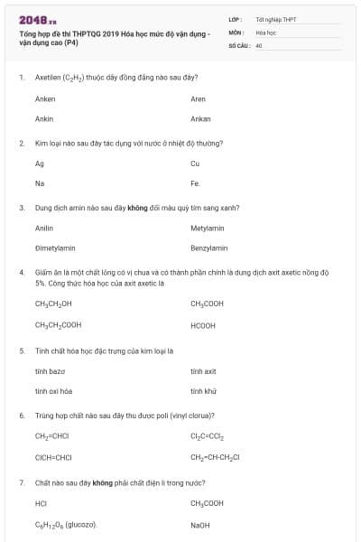 Tổng hợp đề thi THPTQG 2019 Hóa học mức độ vận dụng - vận dụng cao (P4)