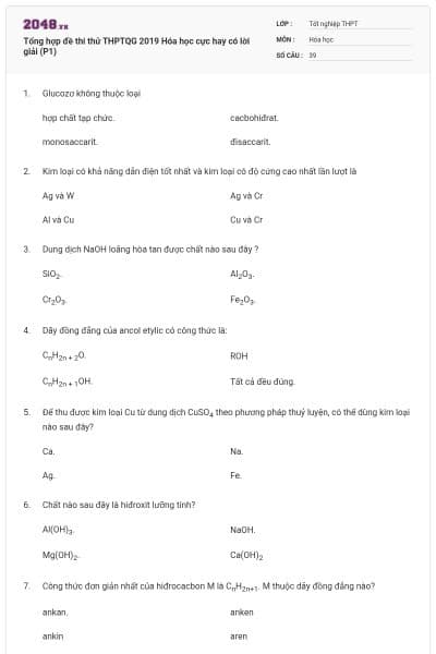 Tổng hợp đề thi thử THPTQG 2019 Hóa học cực hay có lời giải (P1)
