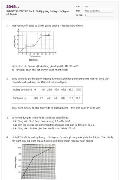 Giải SBT KHTN 7 CD Bài 8. Đồ thị quãng đường – thời gian có đáp án